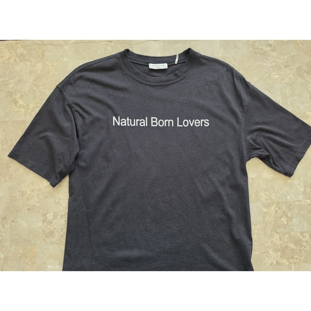 SANDRO Black Emet Natural Born Lovers Graphic T-Shirt Black Sz 1/S